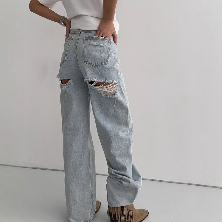 Kvindernes Boyfriend Jeans med trendy Ødelagte Elementer Stilla