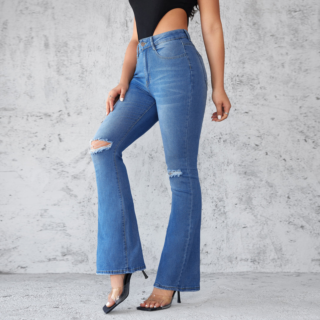 Dame Flared Jeans med højtskåret talje og Destroyed-detaljer Stilla