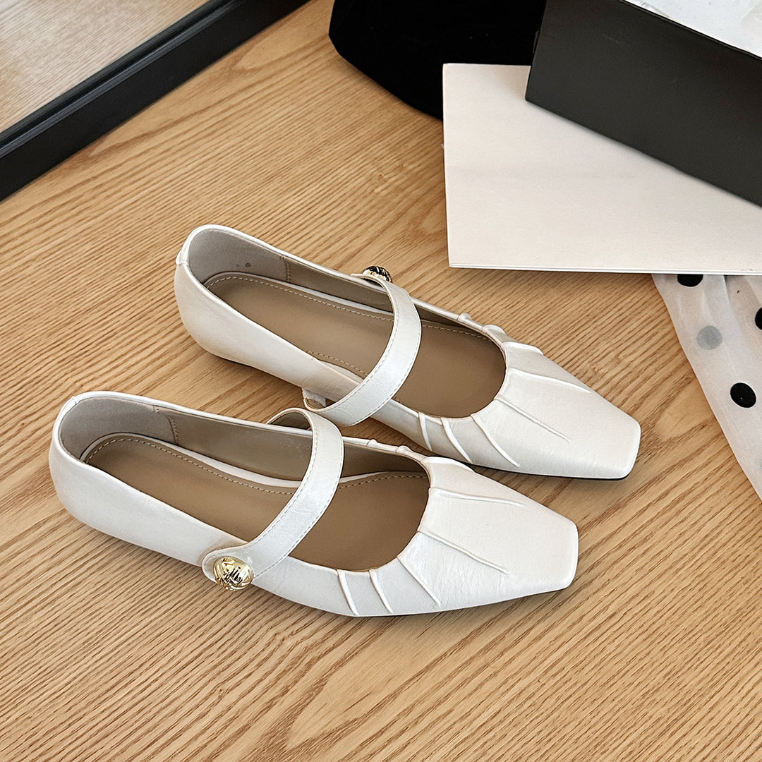 Dame Quadratåede Mary Jane Ballerinas med plisseret design Stilla