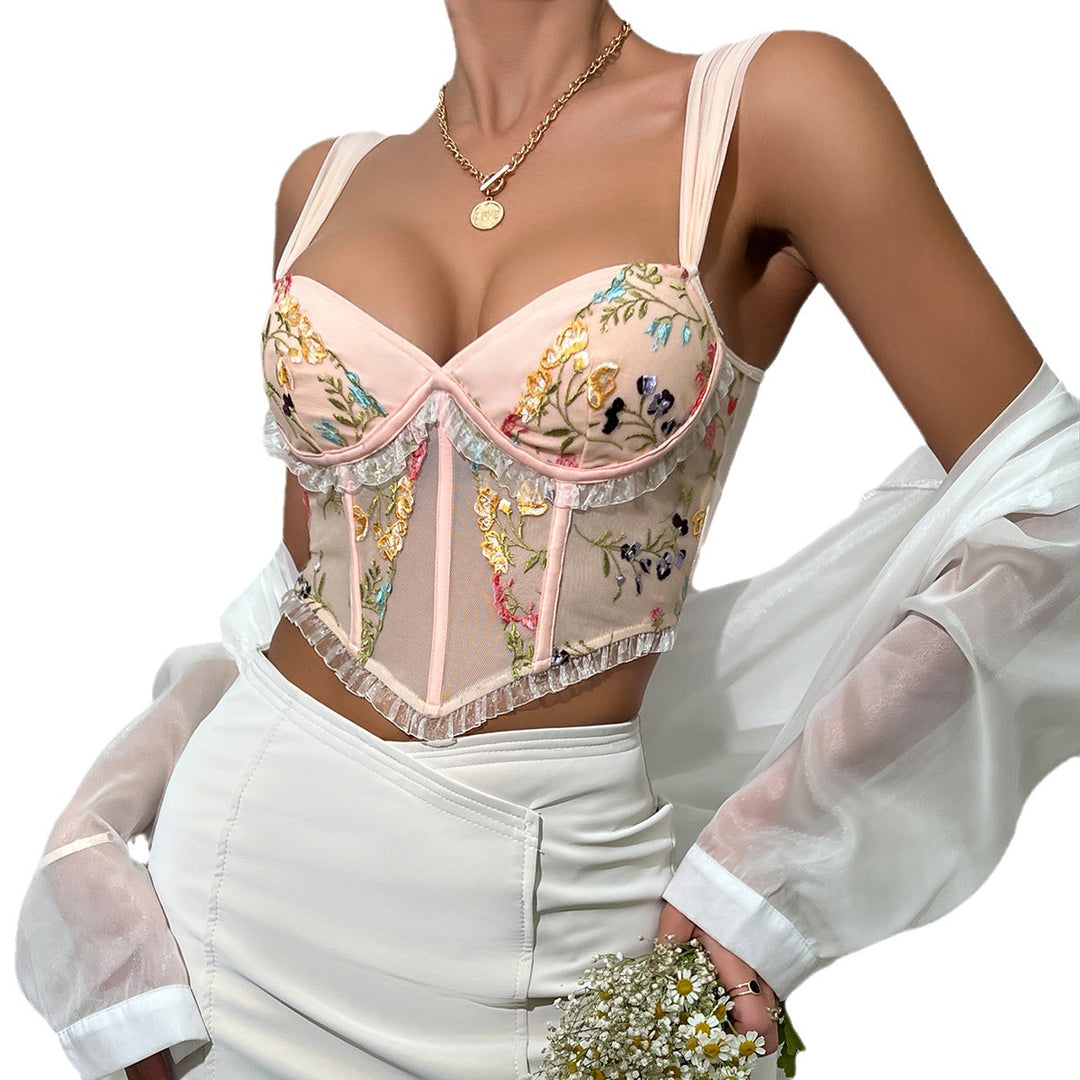 Dame bodysuit med floral broderi og spidsekanter Stilla