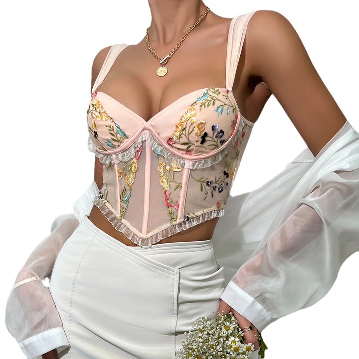 Dame bodysuit med floral broderi og spidsekanter Stilla