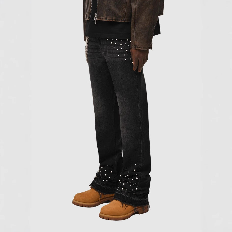 Damejeans med perleapplikationer og moderne snit Stilla