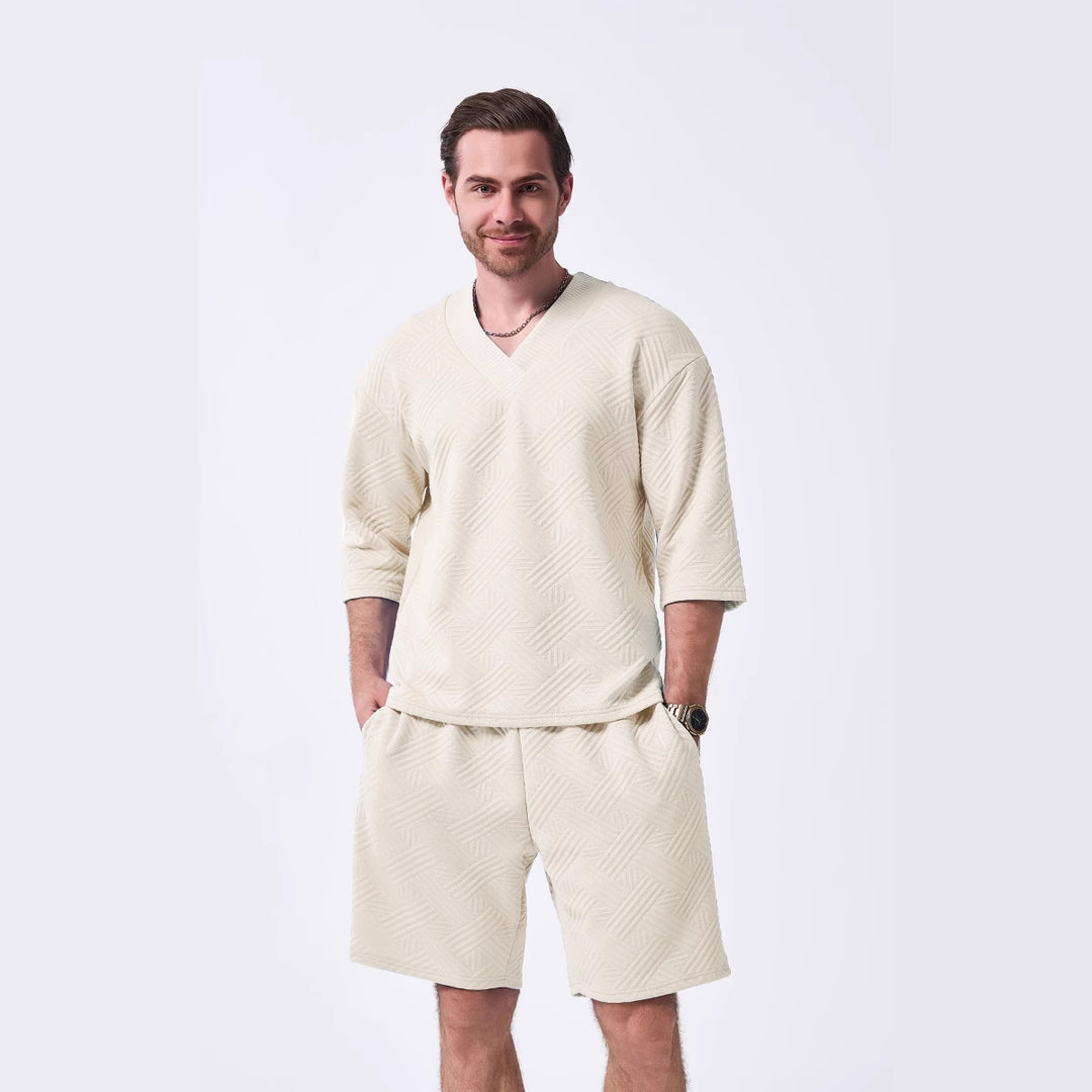 Herrer casual V-hals fritidstrøje og shorts sæt Stilla