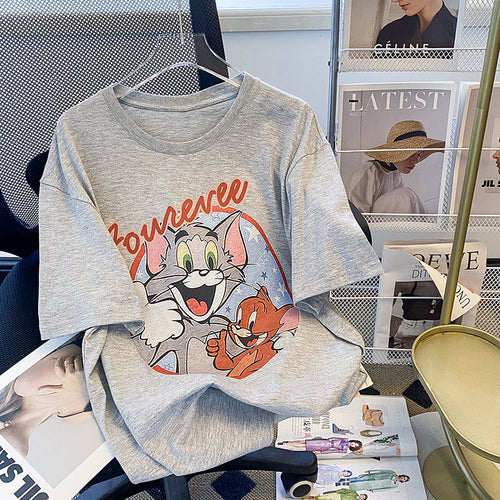 Dame T-shirt med kreativ Tom og Jerry grafiktryk Stilla