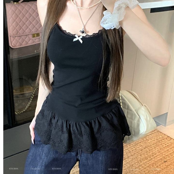 Dame Ruffles Lace Trim Peplum Top Stilla
