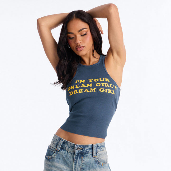 Damen Figurbetontes Crop-Top mit kreativem Schriftzug Skovae