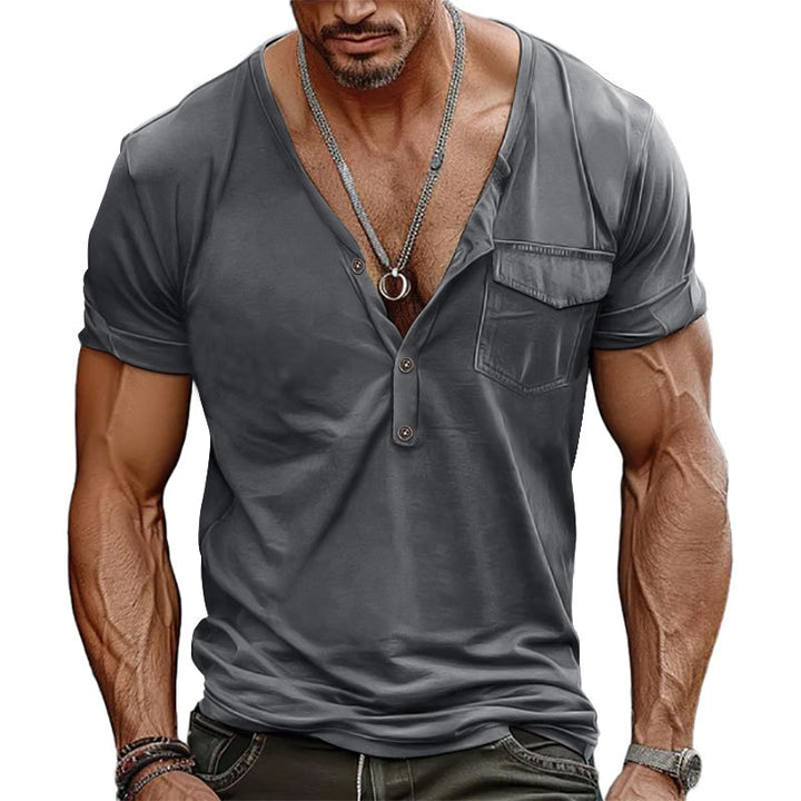 Herrer afslappet V-hals Henley T-shirt med praktisk brystlomme Stilla