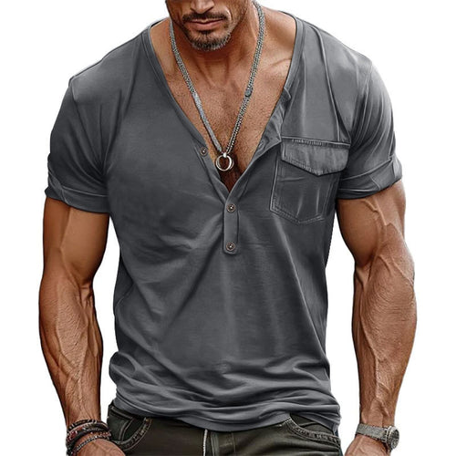 Herrer afslappet V-hals Henley T-shirt med praktisk brystlomme Stilla