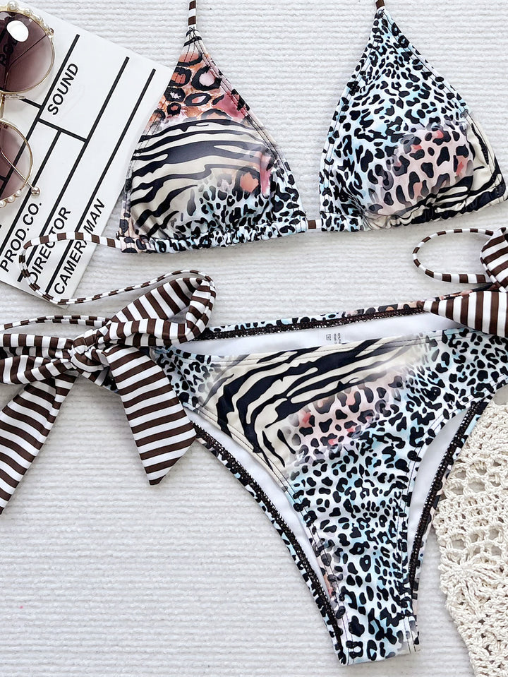 Damer Triangel-Bikini med innovativt leopard- og zebra-design Stilla