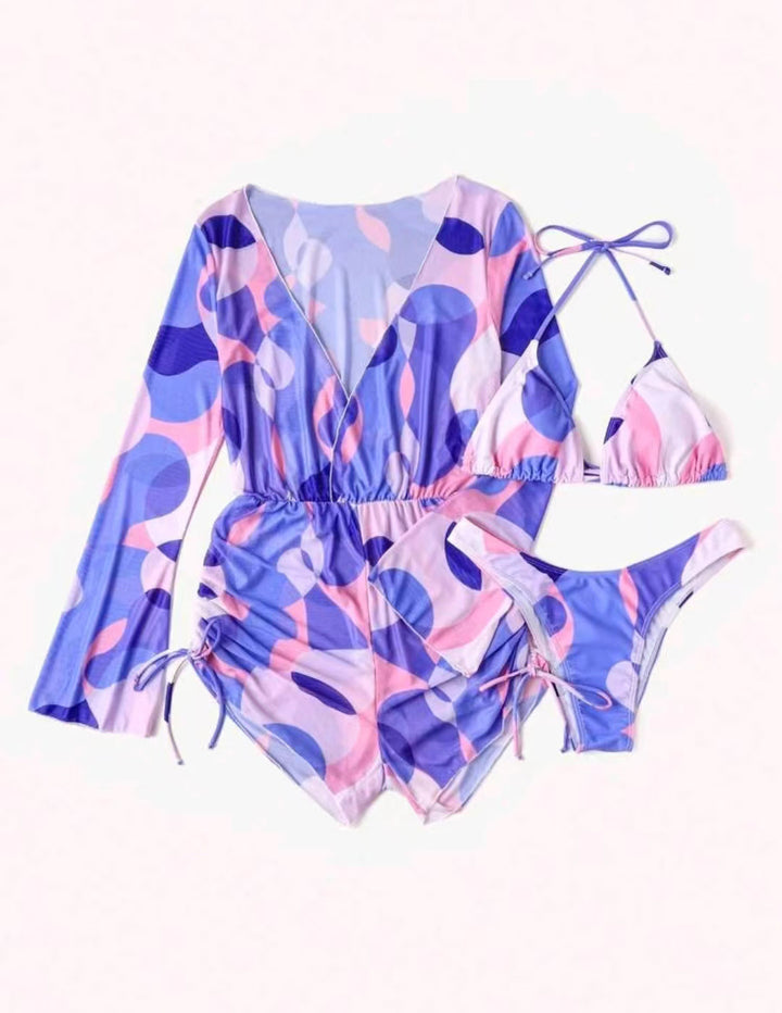 Dame Strand-outfit med moderigtigt vikleoberdel og matchende bikini Stilla
