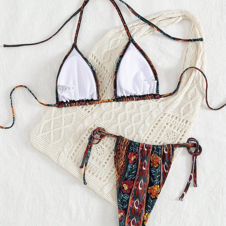 Dame triangel-bikini med blomsterdesign Skovae