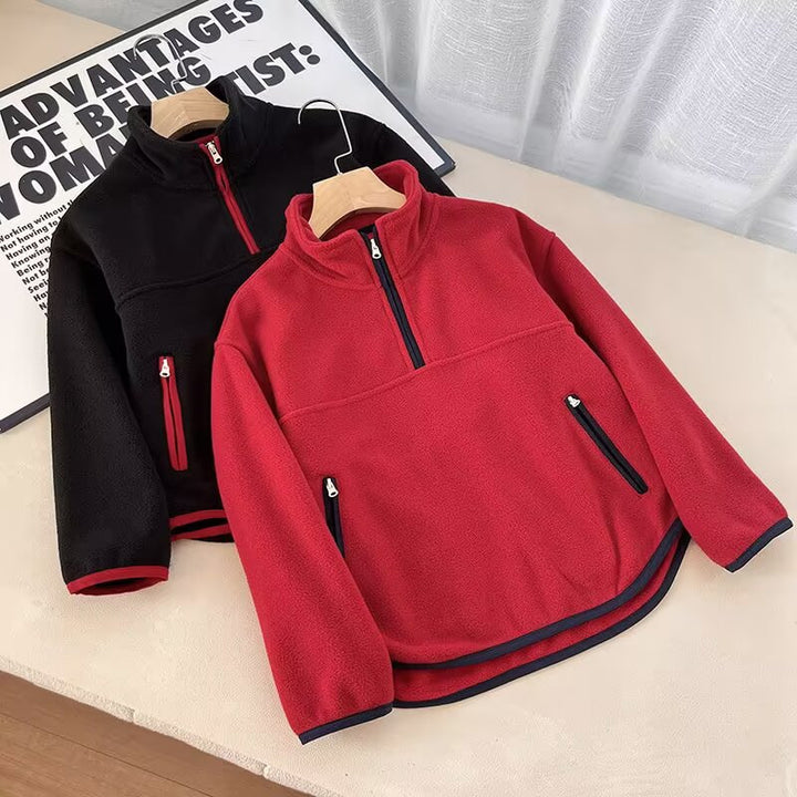 Kvinders fleece-pullover med høj krave og praktiske lynlåslommer Stilla