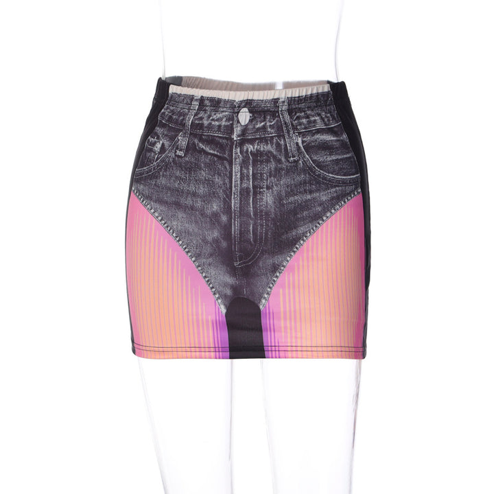 Dame Trendy Mini Nederdel med unik Denim Print Stilla