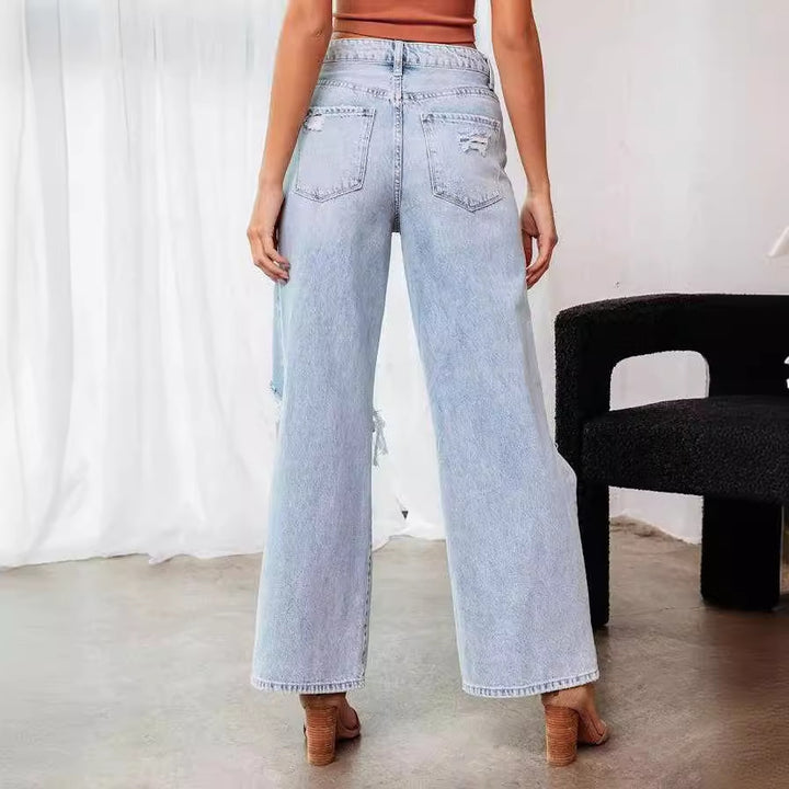 Dame brede jeans med iøjnefaldende huller og trendy design Stilla