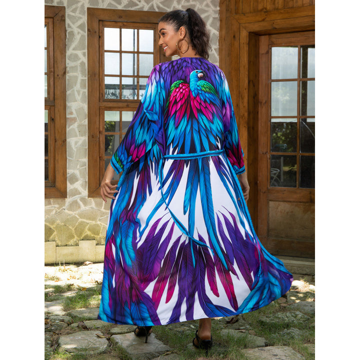 Dame Schal-Kimono med livlige fjerdesigns Stilla