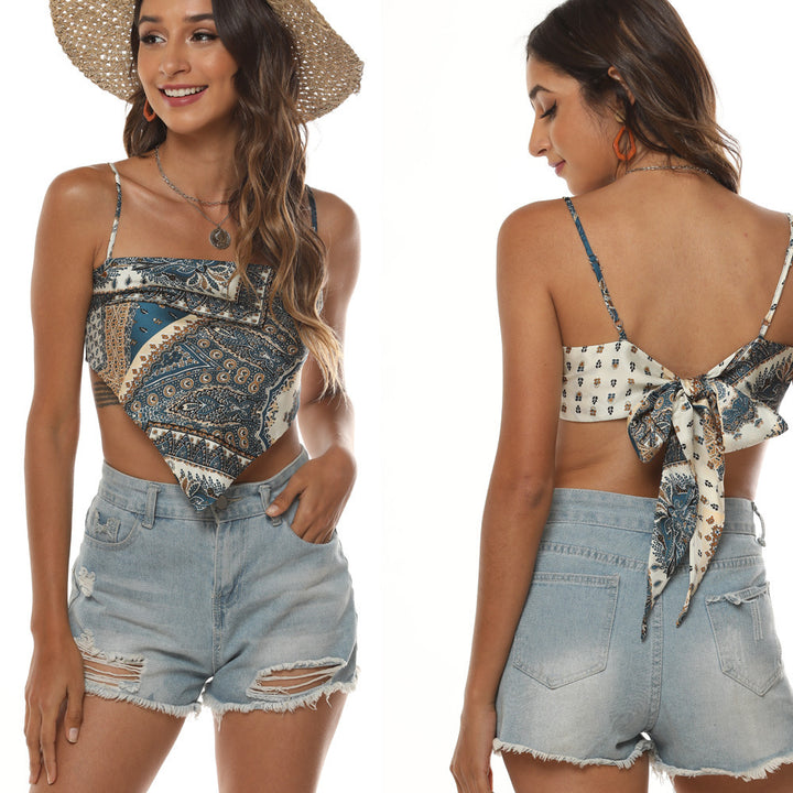 Dame Bandeau Top med legende vintage-tryk Stilla