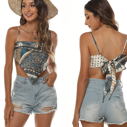 Dame Bandeau Top med legende vintage-tryk Stilla