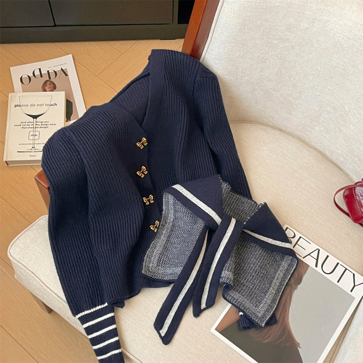 Damer cardigan med maritim krave og knapdetaljer Stilla