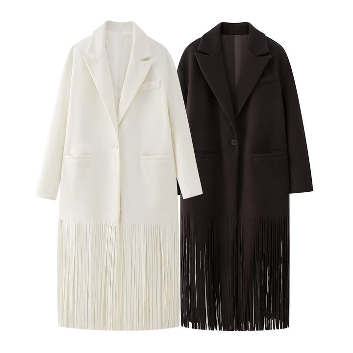 Femme Frynse-Detail Lang Blazer Frakke Stilla