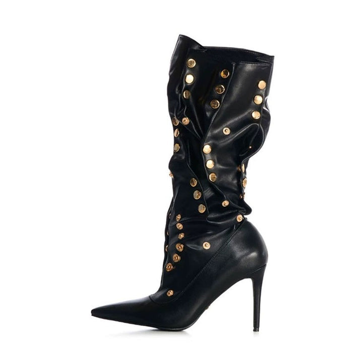 Femme Slouchy Stiletto knæhøje støvler med dekorative nitter Stilla