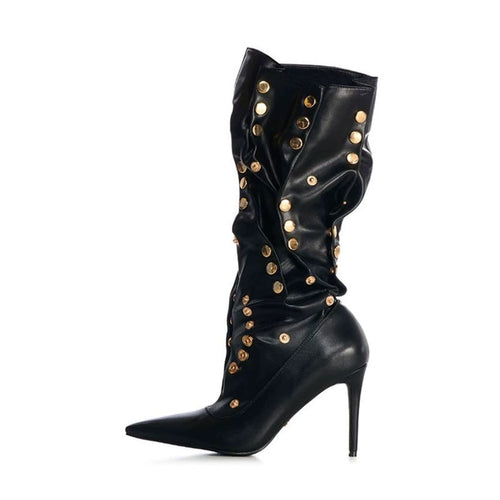 Femme Slouchy Stiletto knæhøje støvler med dekorative nitter Stilla