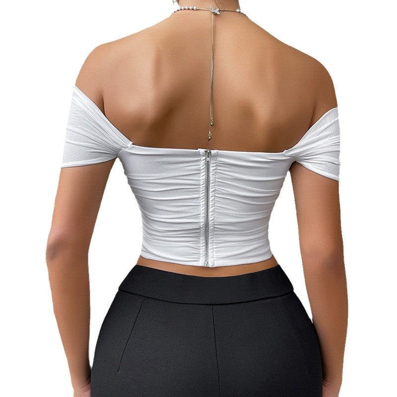 Dame Off-Shoulder Crop-Top med afslappet strækdesign Stilla