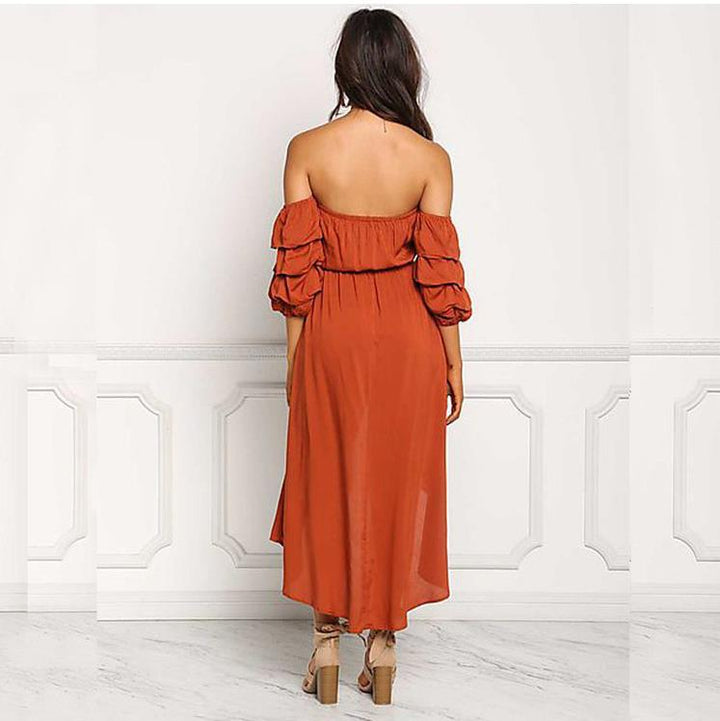 Dame Off-Shoulder Maxikjole med asymmetrisk kant og elegante puffærmer Stilla