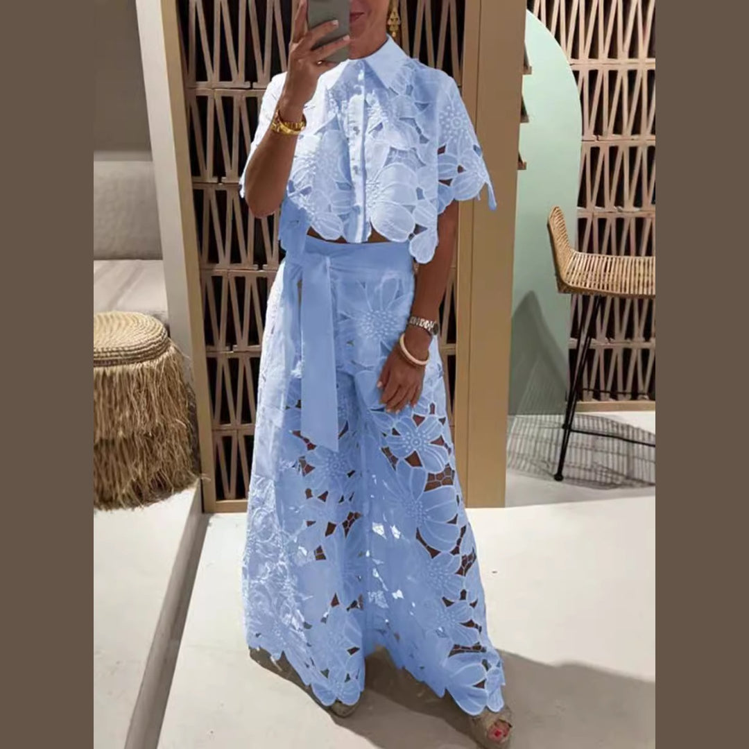 Dame Elegant Sommerdragt med blomster Spids Overlay Stilla