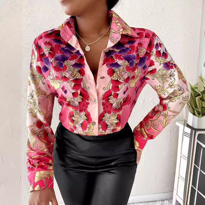 Dame Designer Bluse med spændende grafisk mønster Stilla