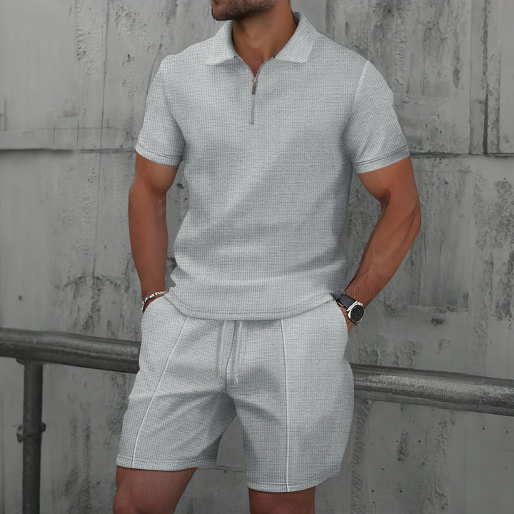 Herrer sporty kortærmet polo-shirt med lynlås og matchende shorts Stilla