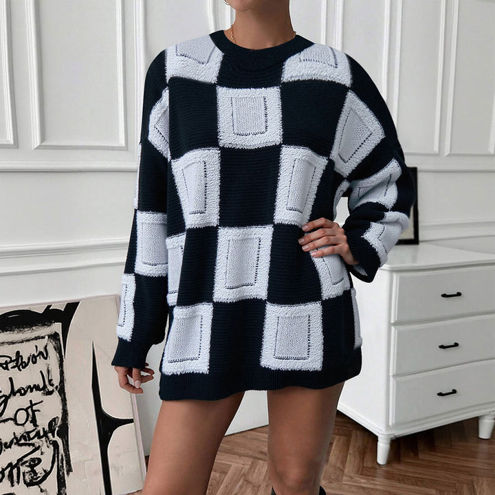 Kvinders oversized sweater med geometrisk mønster og elastiske manchetter Stilla
