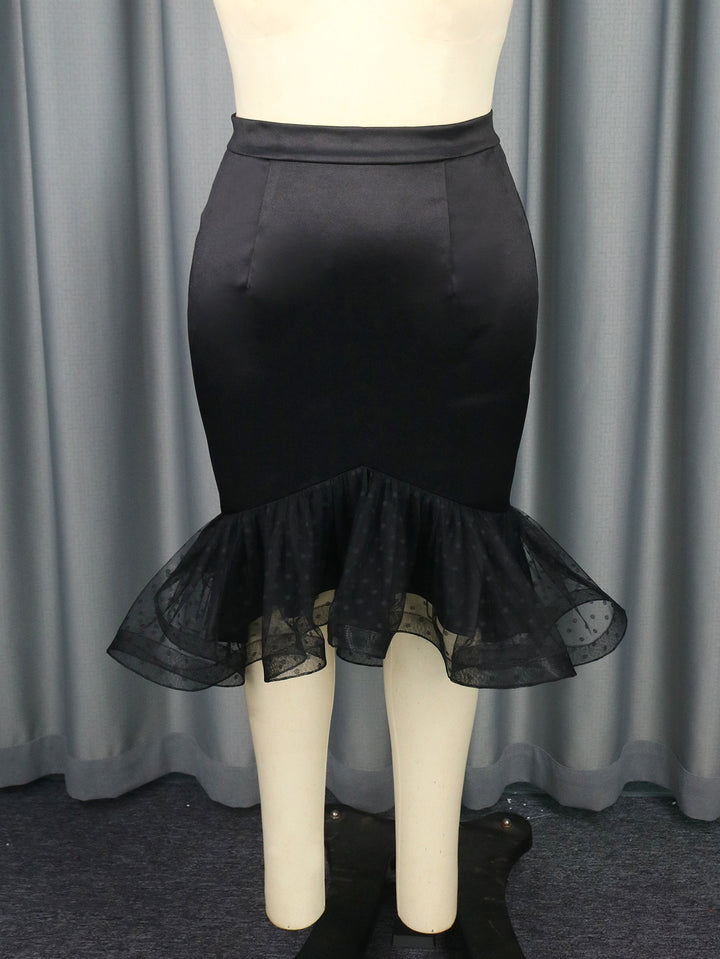 Dame figurformerende blyantnederdel med gennemsigtig voluminøse draperinger