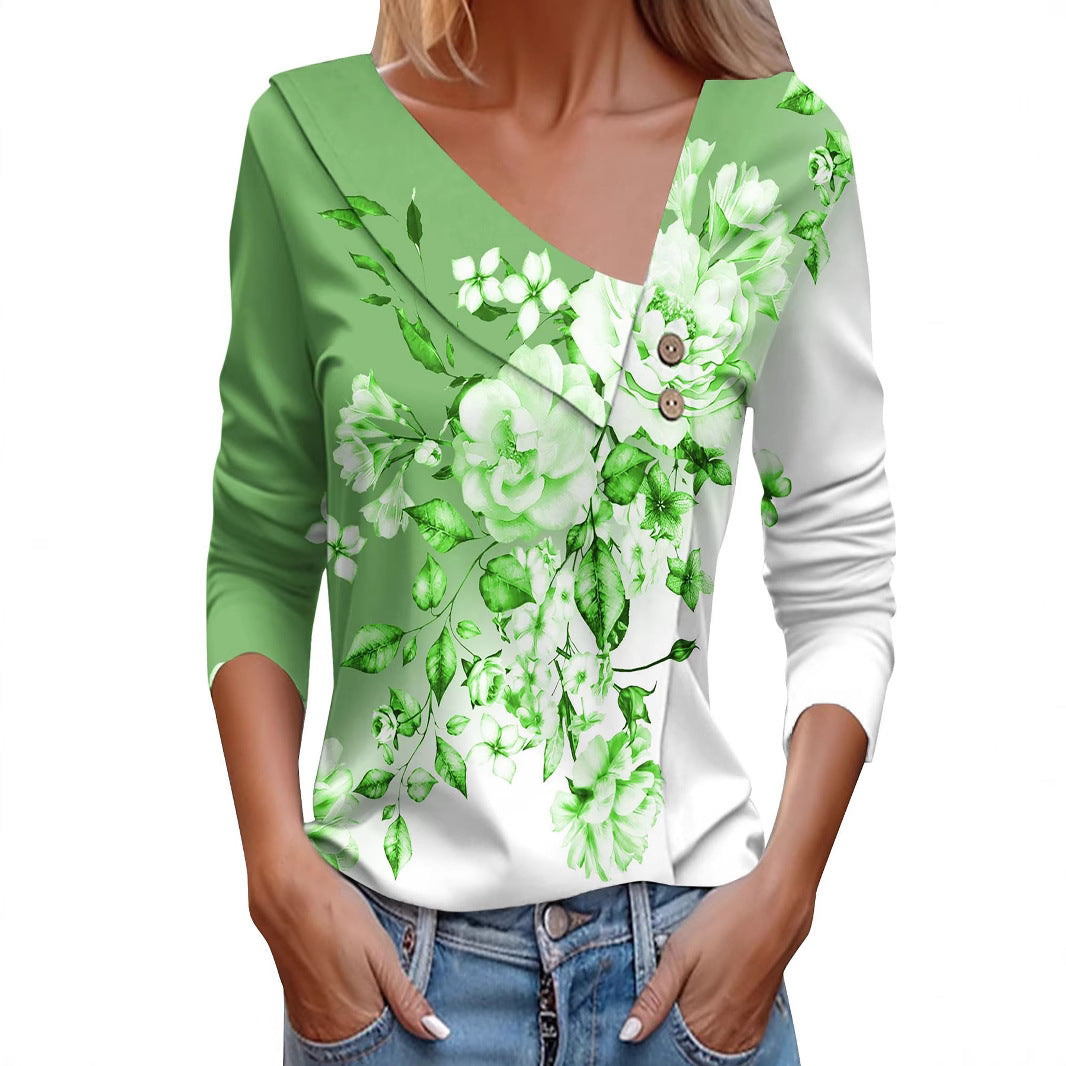 Dame Bluse skjorte med floral applikation og moderne knapdetaljer Stilla
