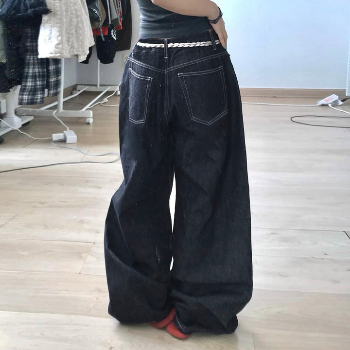 Dame løse jeans med kunstnerisk broderimønster Skovae