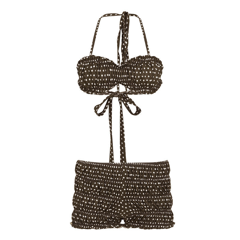 Dame Bandeau-Bikini Sæt med flæser og legende prikkedesign Skovae