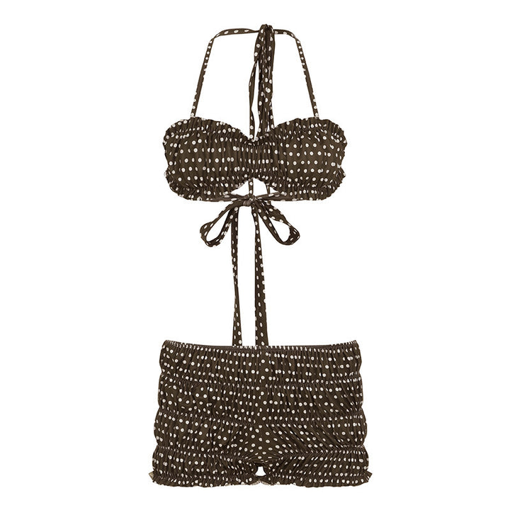 Dame Bandeau-Bikini Sæt med flæser og legende prikkedesign Skovae