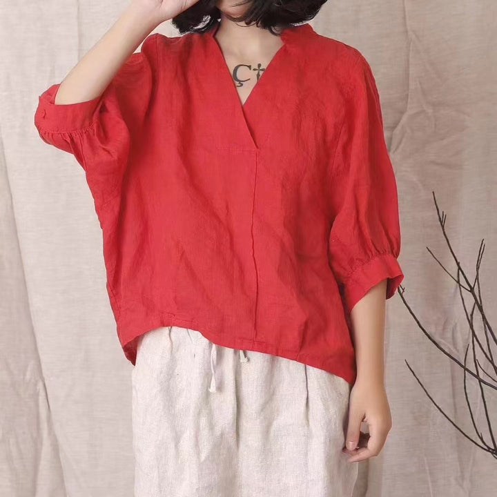 Femme let V-hals hør bluse Stilla