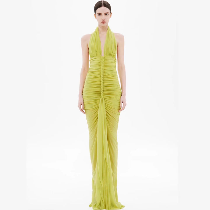 Dame elegant strapless aftenkjole med raffineret drapering og dyb udskæring Skovae