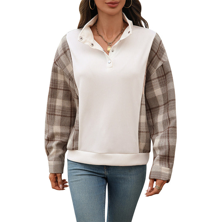 Dames fashion sweatshirt med ternet mønster og knapdetaljer Stilla