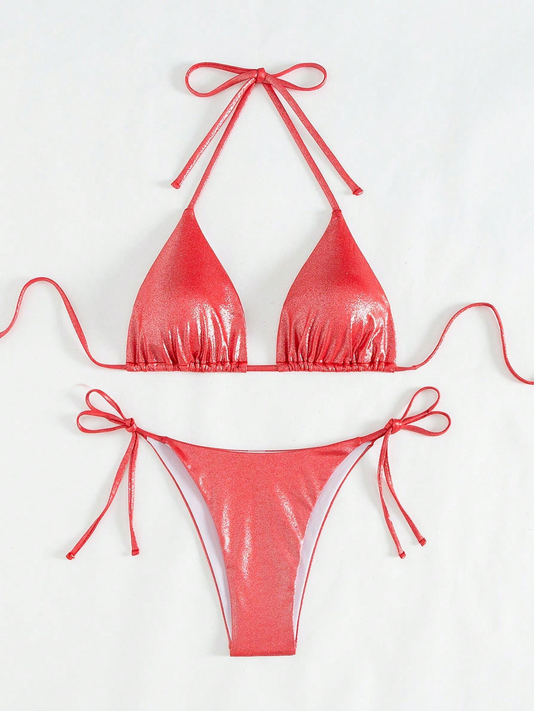 Dame Triangel-Bikini med skinnende effekt og justerbare stropper Stilla
