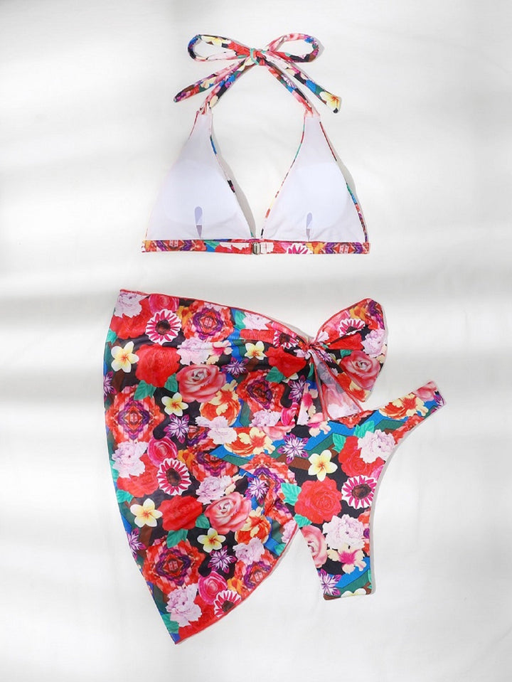 Dame trekant-bikini-sæt med blomsterdesign og legende bindingsdetaljer Stilla