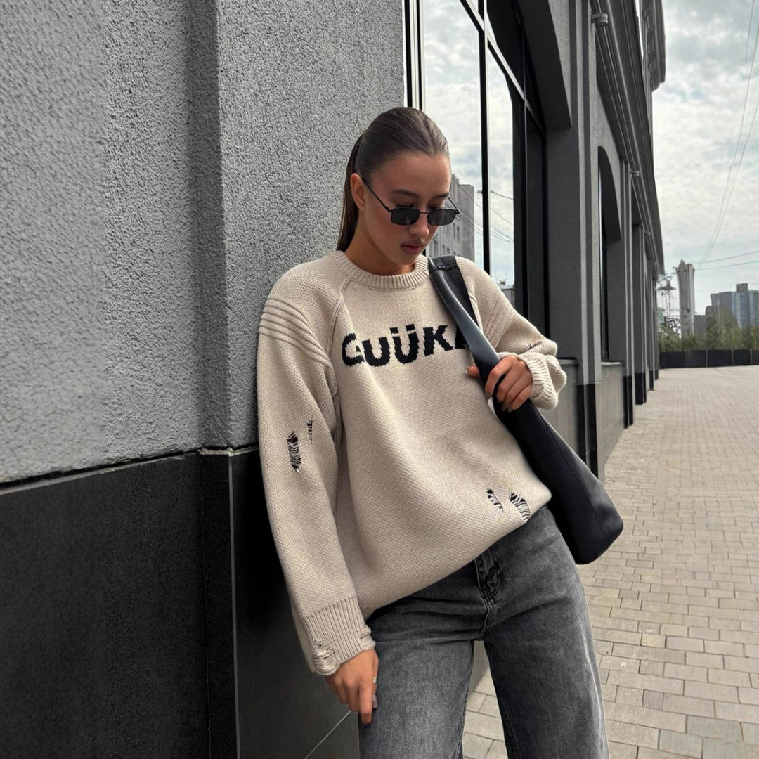 Kvinders Urban Oversized Sweater med Kreativ Skrift og Casual Design Stilla