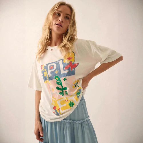 Dame Oversized T-shirt med kreativt print og løs pasform Skovae