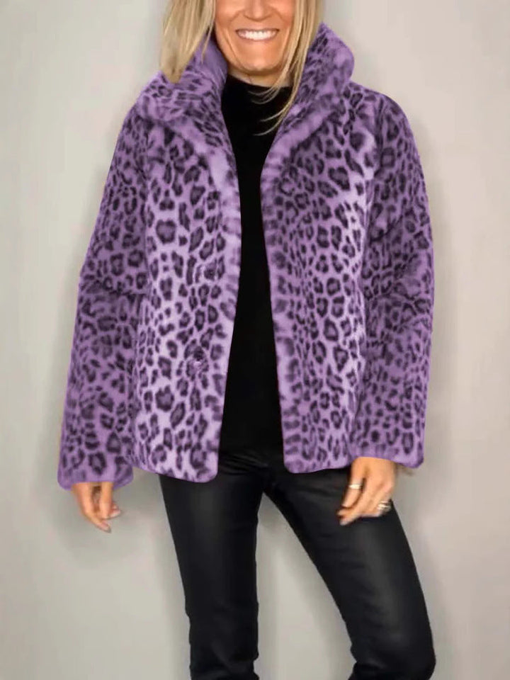Stilla | Frakke Plus Size Blødt Kunstpels Leopardmønster Afslappet Stil