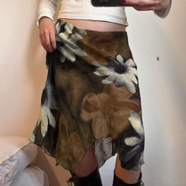 Dame Midi-nederdel med blomster Chiffon-design Skovae