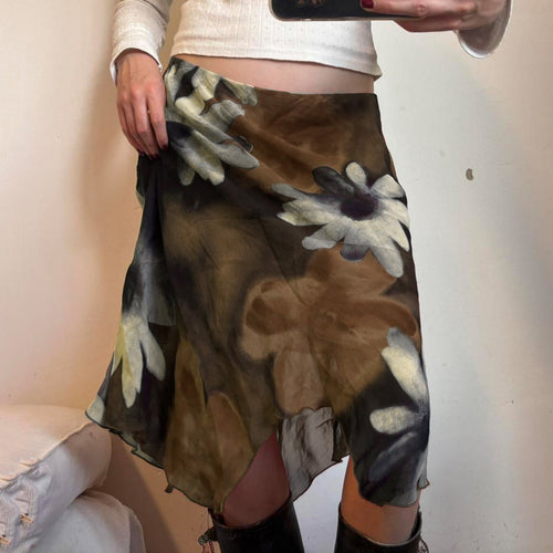 Dame Midi-nederdel med blomster Chiffon-design Skovae
