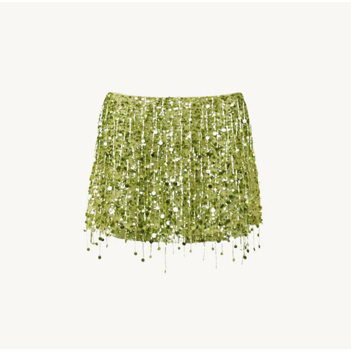 Dame Glitrende Crop-Top og Mini Skirt Sæt med Frynser Skovae