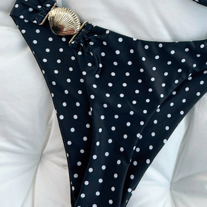Dame Polka Dot Bikini med dekorative skaldetaljer Skovae