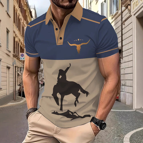 Herre poloshirt med kreativt rodeo-motiv og elegante kontraster Stilla