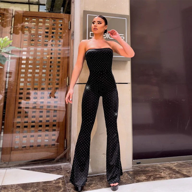 Dame off-shoulder jumpsuit med elegante pailletter og sko spænder Skovae